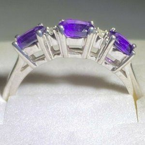 NEW 925 Sterling Silver Genuine Amethyst And Diamond Ring